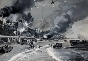 Art of WW2, Roladn Davies, Luftwaffe Attack on Anzio Villas