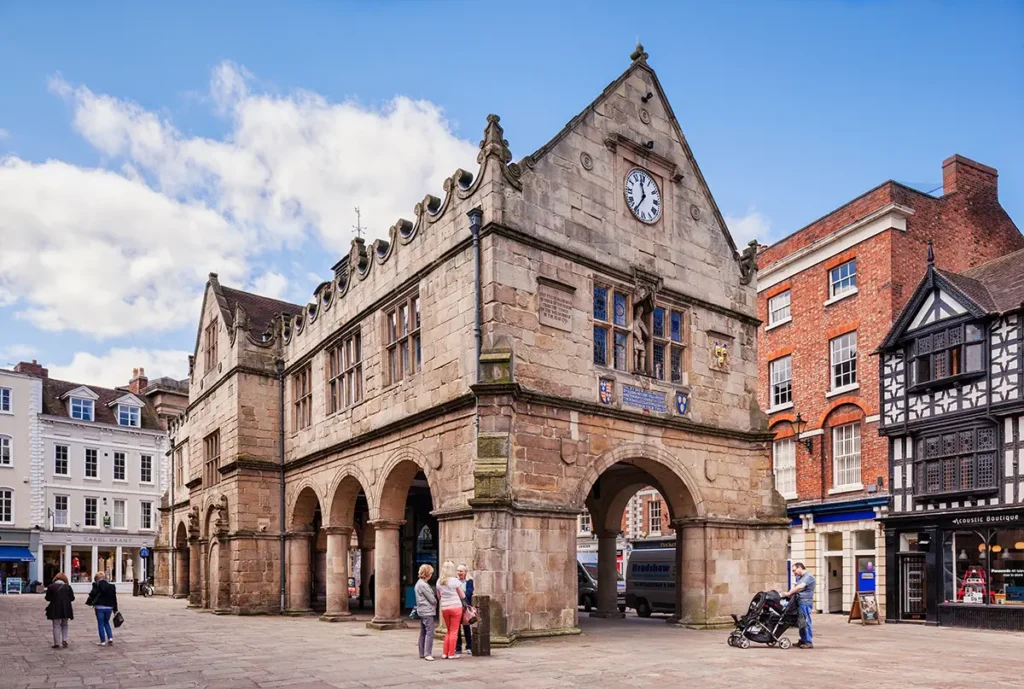 The Old Market Hall in the Market Square Shrewsbury, Shropshire, UK