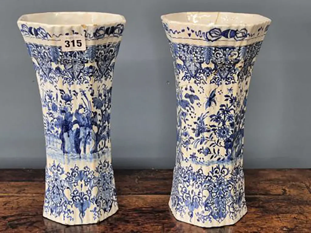 A Pair of Dutch Delft Blue and White Octagonal Vases