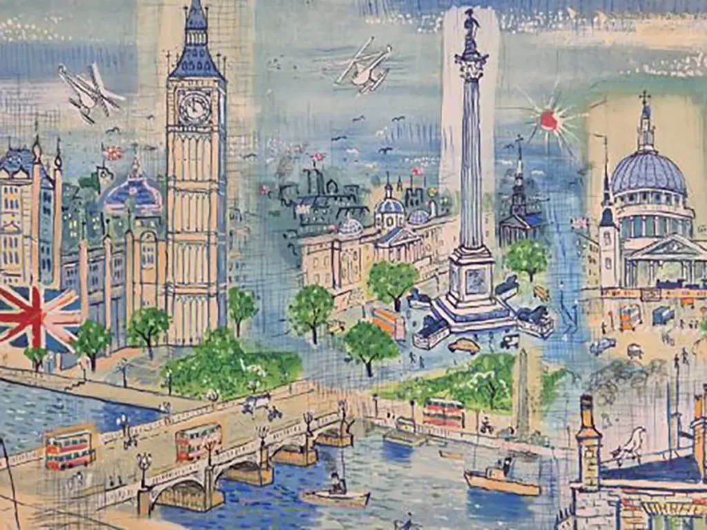 Manner of Raoul Dufy (1877-1953) London Landmarks. Gouache, watercolour & inks on paper.